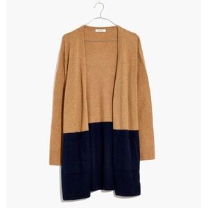 Madewell Women's Size Small Kent Colorblock Cardigan Sweater Navy Tan‎